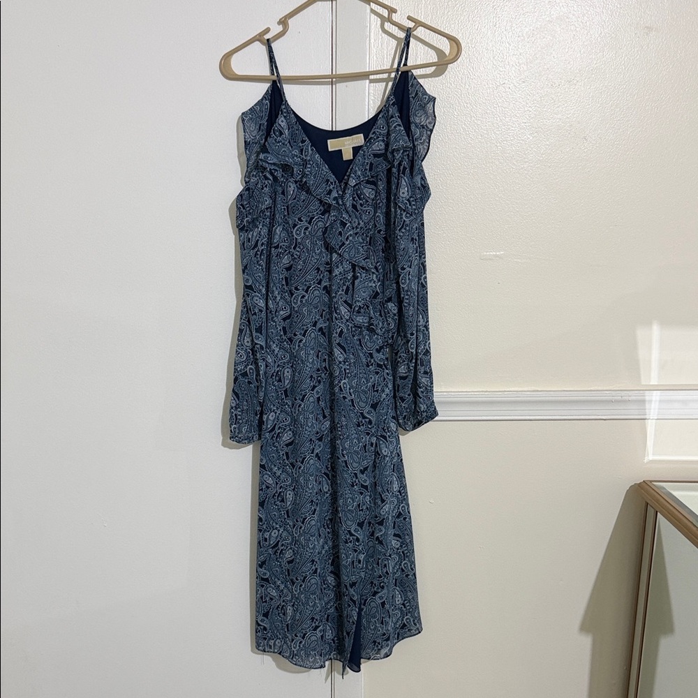 Michael Kors Navy Patterned Midi Dress